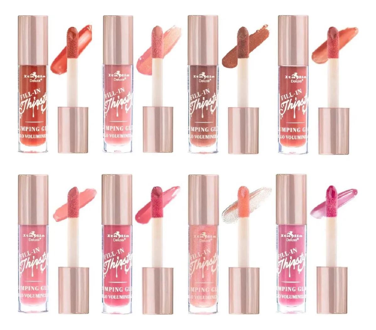 Fill-In Thirsty Colored Plumping Gloss con vitamina E y efecto volumen – Nina Cosmetics