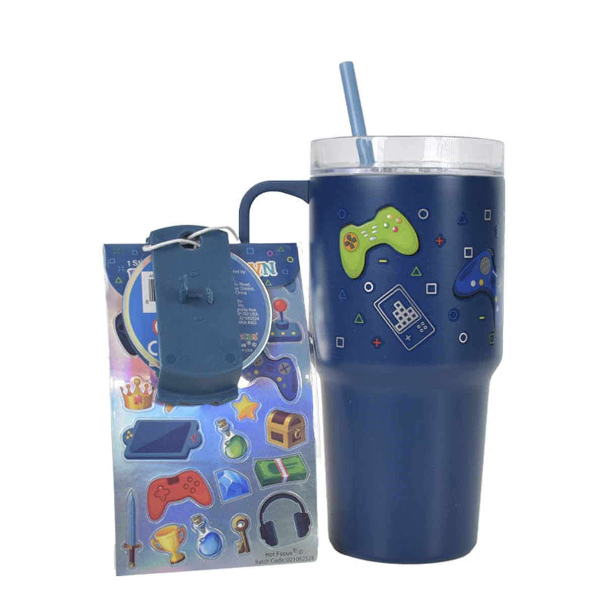 Termo azul videojuegos 600 ml con popote