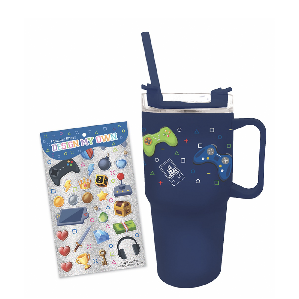 Termo azul videojuegos 600 ml con popote