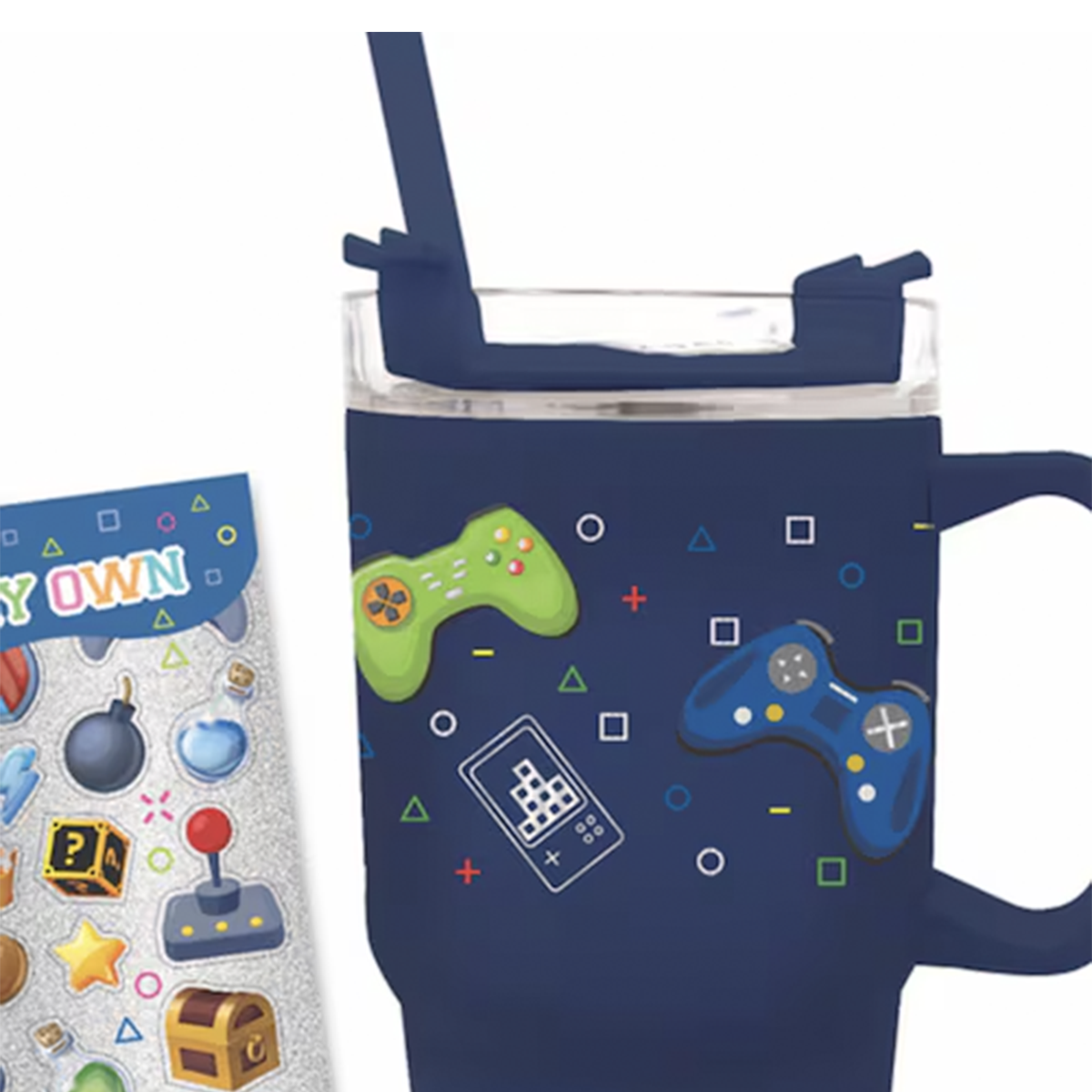 Termo azul videojuegos 600 ml con popote