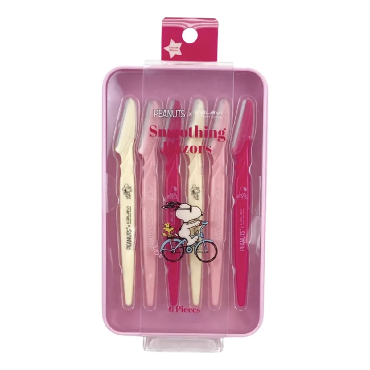 Set de 6 perfiladores rosas para cejas y rostro con estuche metálico de Snoopy colaboración Célavi X Peanuts