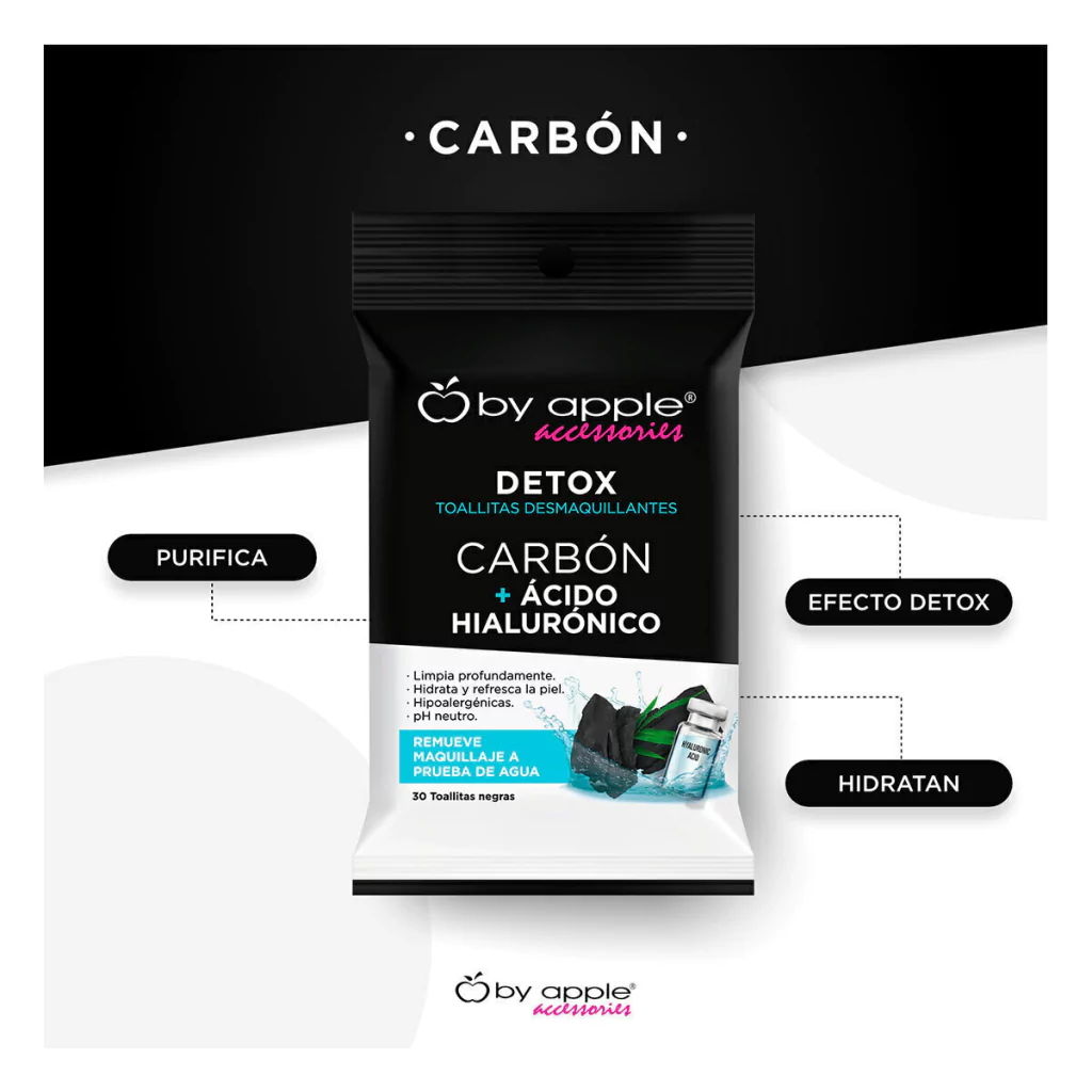 Toallitas desmaquillantes Ananda con carbón activado para limpieza profunda y ácido hialurónico hidratante