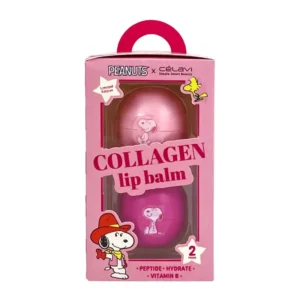 Set de bálsamos labiales Peanuts Snoopy Celavi con colágeno y aroma a durazno blanco