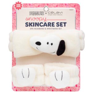 Banda facial y muñequeras Snoopy Peanuts Célavi de microfibra para rutina facial