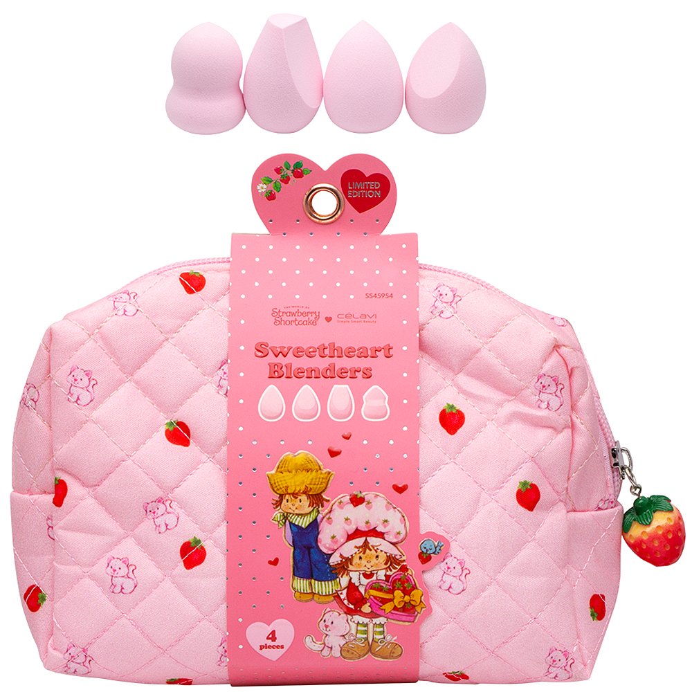 Set de esponjas makeup blender Strawberry Shortcake 4 piezas con bolsa para aplicación uniforme de maquillaje
