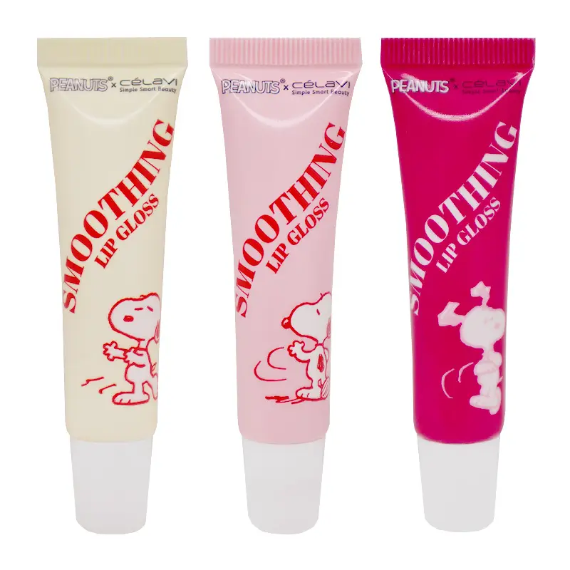 Set de 3 lip gloss Célavi Peanuts Snoopy clear, fresa y durazno con peptidos y vitamina B