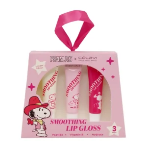 Set de 3 lip gloss Célavi Peanuts Snoopy clear, fresa y durazno con peptidos y vitamina B