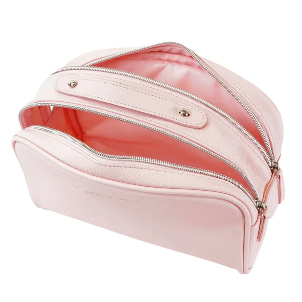 Neceser rosa Beauty Creations con doble cierre amplio para maquillaje y organizacion de productos