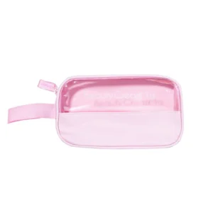 Cosmetiquera rosa Beauty Creations transparente con cierre para organizar maquillaje