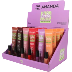 Balsamo liquido hidratante Ananda tipo lip oil con brillo natural y labios suaves