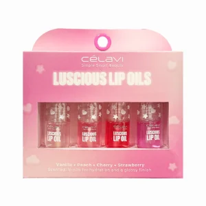 Set de 4 lip oils hidratantes Célavi con acabado glossy