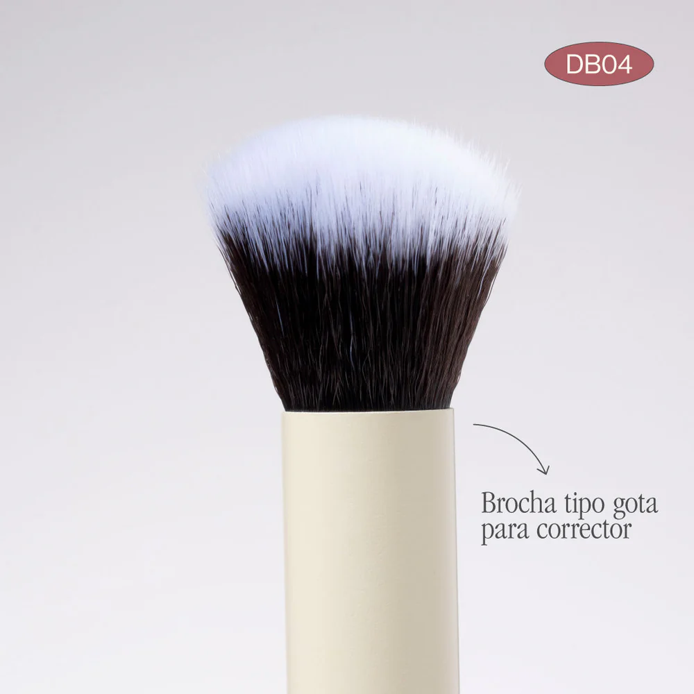 Brocha Dúo Kabuki y Corrector Atenea con doble cabezal para base, corrector y difuminado profesional