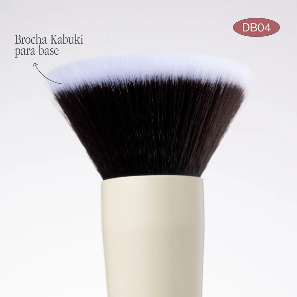Brocha Dúo Kabuki y Corrector Atenea con doble cabezal para base, corrector y difuminado profesional