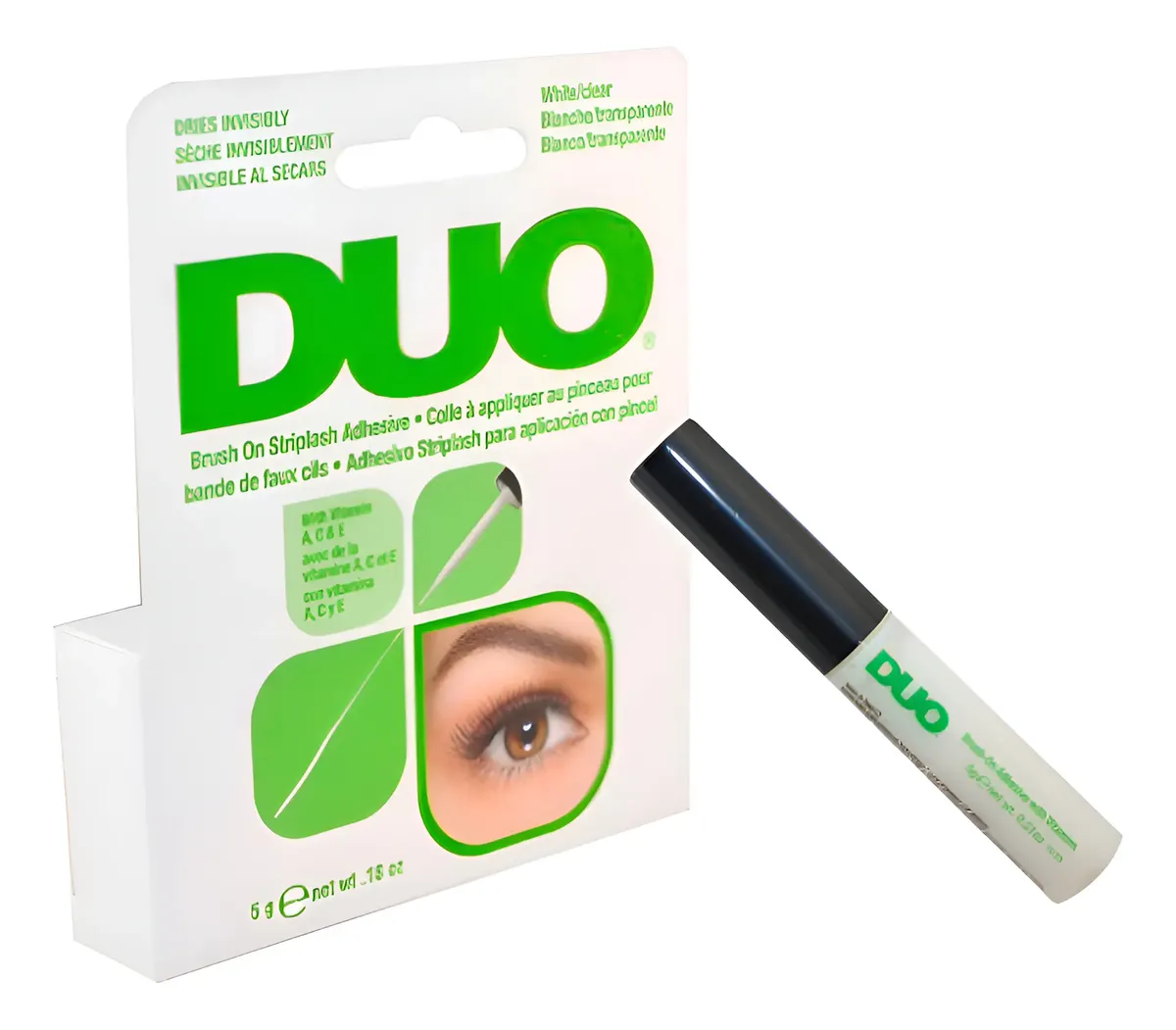 Pegamento DUO Verde Vitaminado para pestañas postizas de 5 g con vitaminas A C y E y fijación duradera