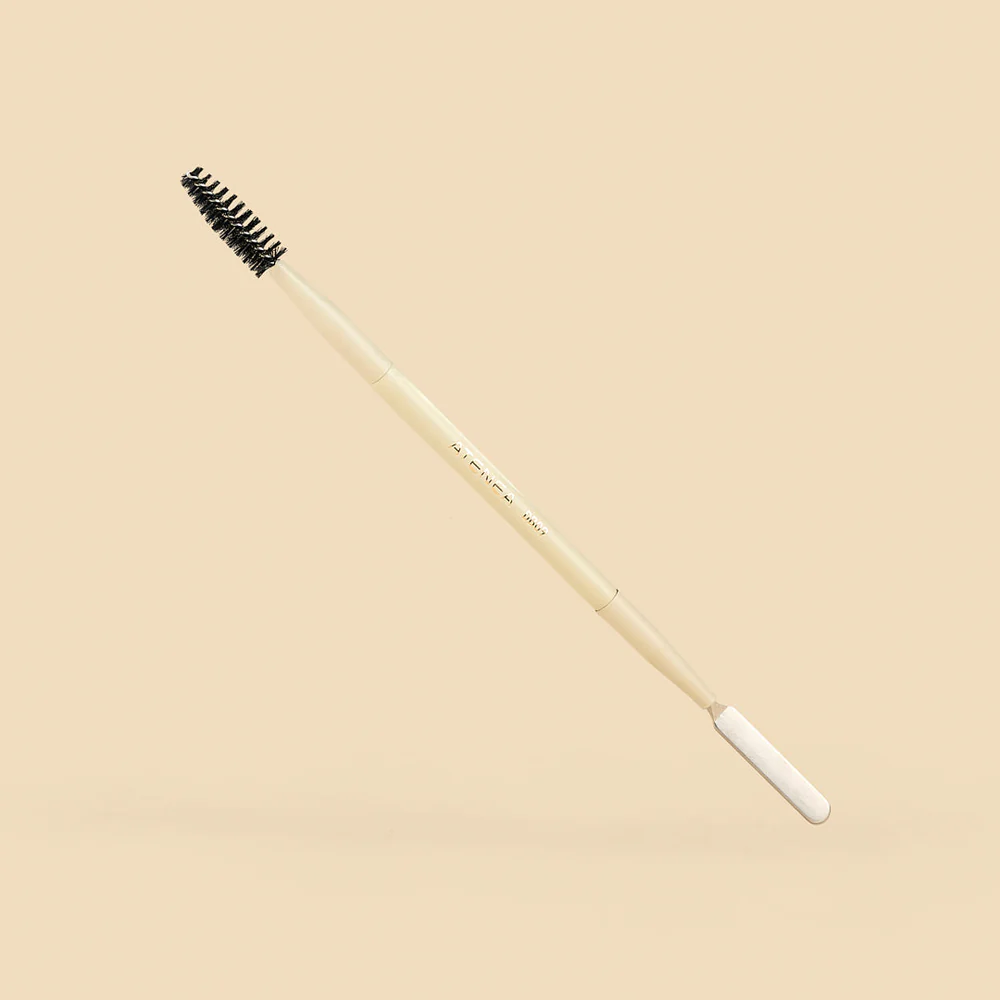 Brocha Dúo para Cejas y Espátula Atenea con spoolie profesional para peinar, definir y laminar cejas