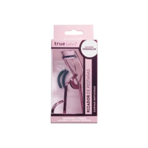 Rizador de pestañas rosa True Lashes con gomas de repuesto para lograr curvas definidas