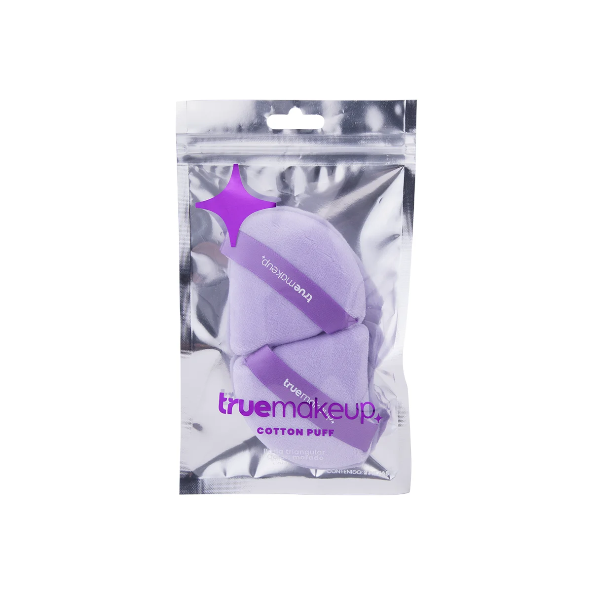 Cotton Puff triangular morada True Makeup set de borlas para aplicar polvo y sellar maquillaje