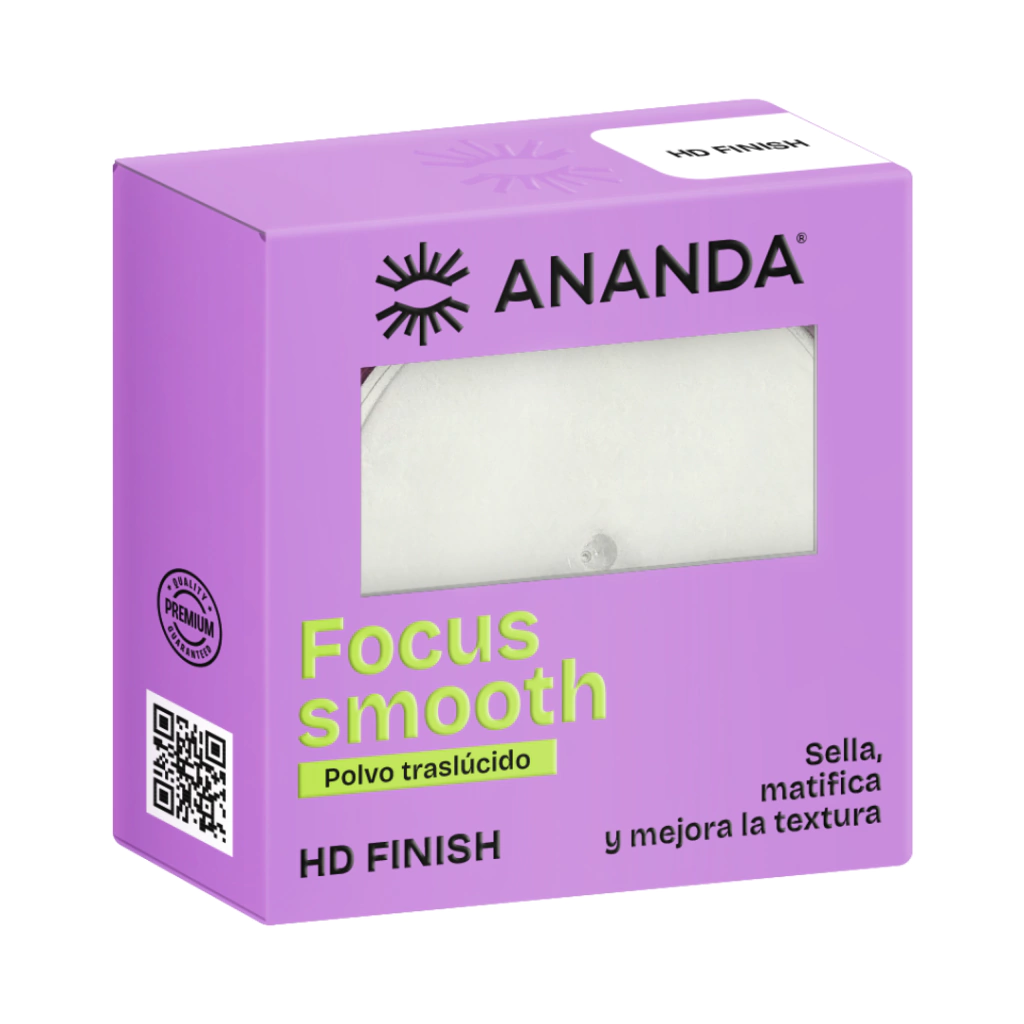 Polvo Traslúcido Focus Smooth Ananda con acabado HD para fijar maquillaje, controlar brillo y difuminar poros