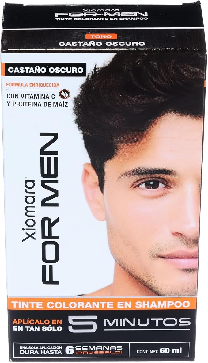 Xiomara For Men Tinte en Shampoo Castaño Oscuro sin amoniaco con vitamina C para cubrir canas