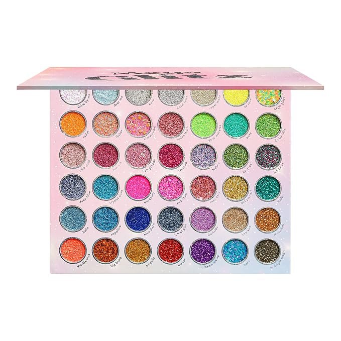 Kara Beauty Mega Glitz Pressed Glitter Palette con 42 tonos de glitter prensado para ojos, rostro y cuerpo