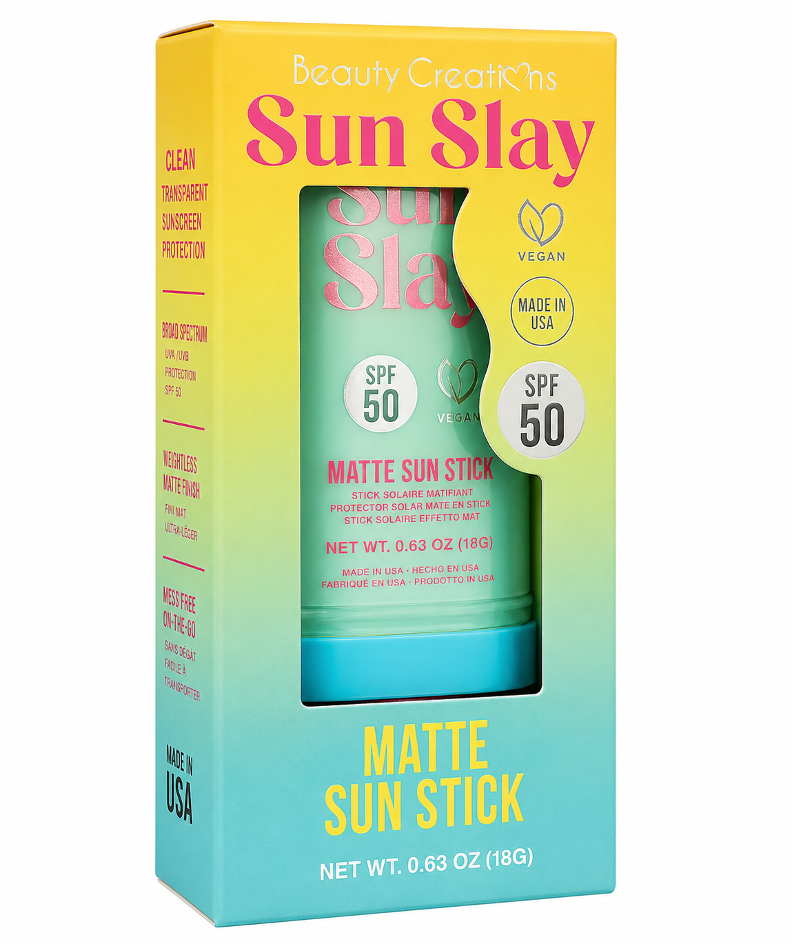 Beauty Creations Sun Slay Matte Sun Stick SPF 50 protector solar en barra con acabado mate