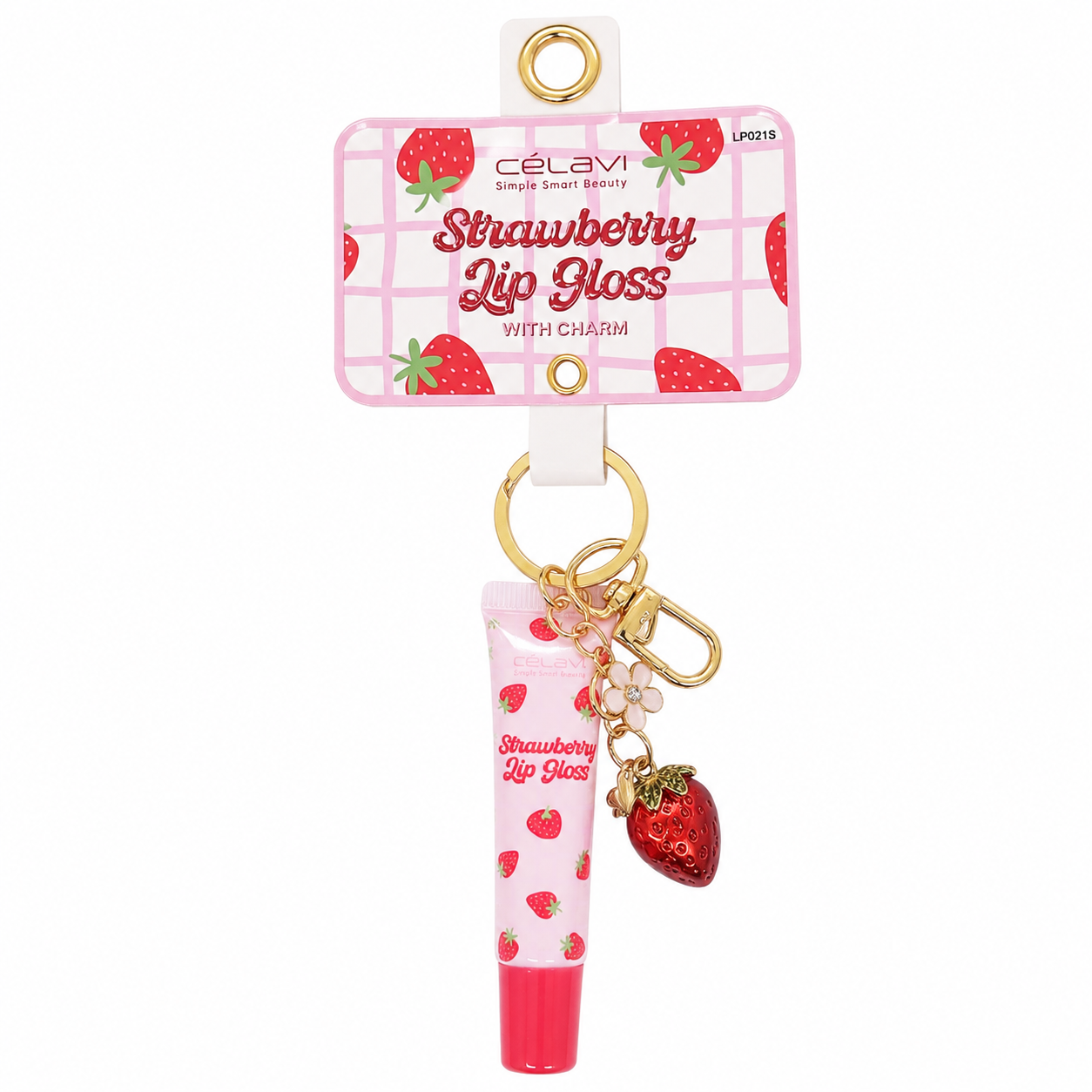 Celavi Strawberry Lip Gloss with Charm brillo labial con llavero y dije de fresa