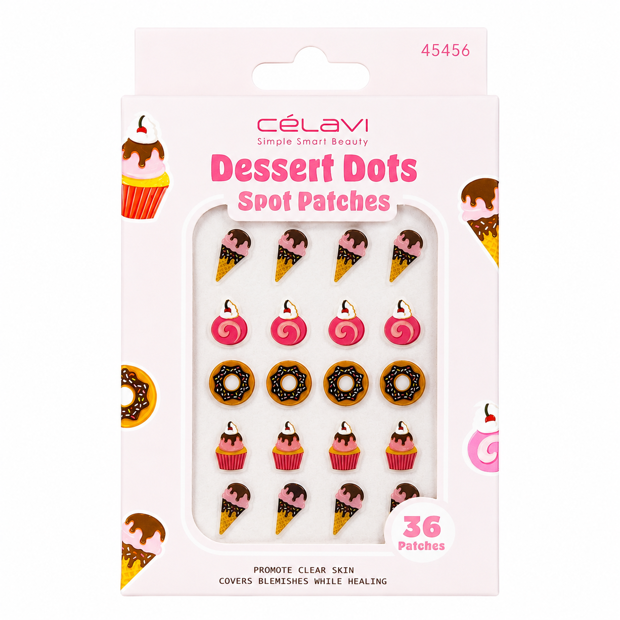 Celavi Dessert Dots Spot Patches 36 parches hidrocoloides para acné con diseños de postres