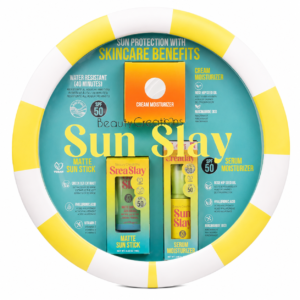 Beauty Creations Sun Slay PR Display exhibidor promocional de la línea Sun Slay SPF 50