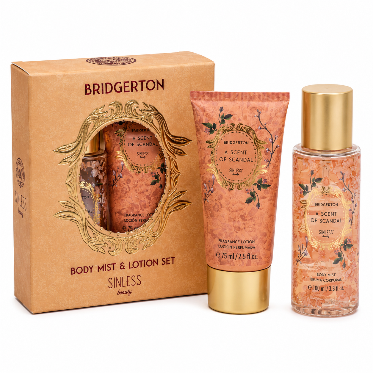 Sinless Beauty Body Mist & Lotion Set Bridgerton A Scent of Scandal con body mist y loción corporal