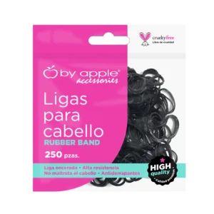 Bolsa con 250 ligas de hule negras para cabello resistentes y elásticas