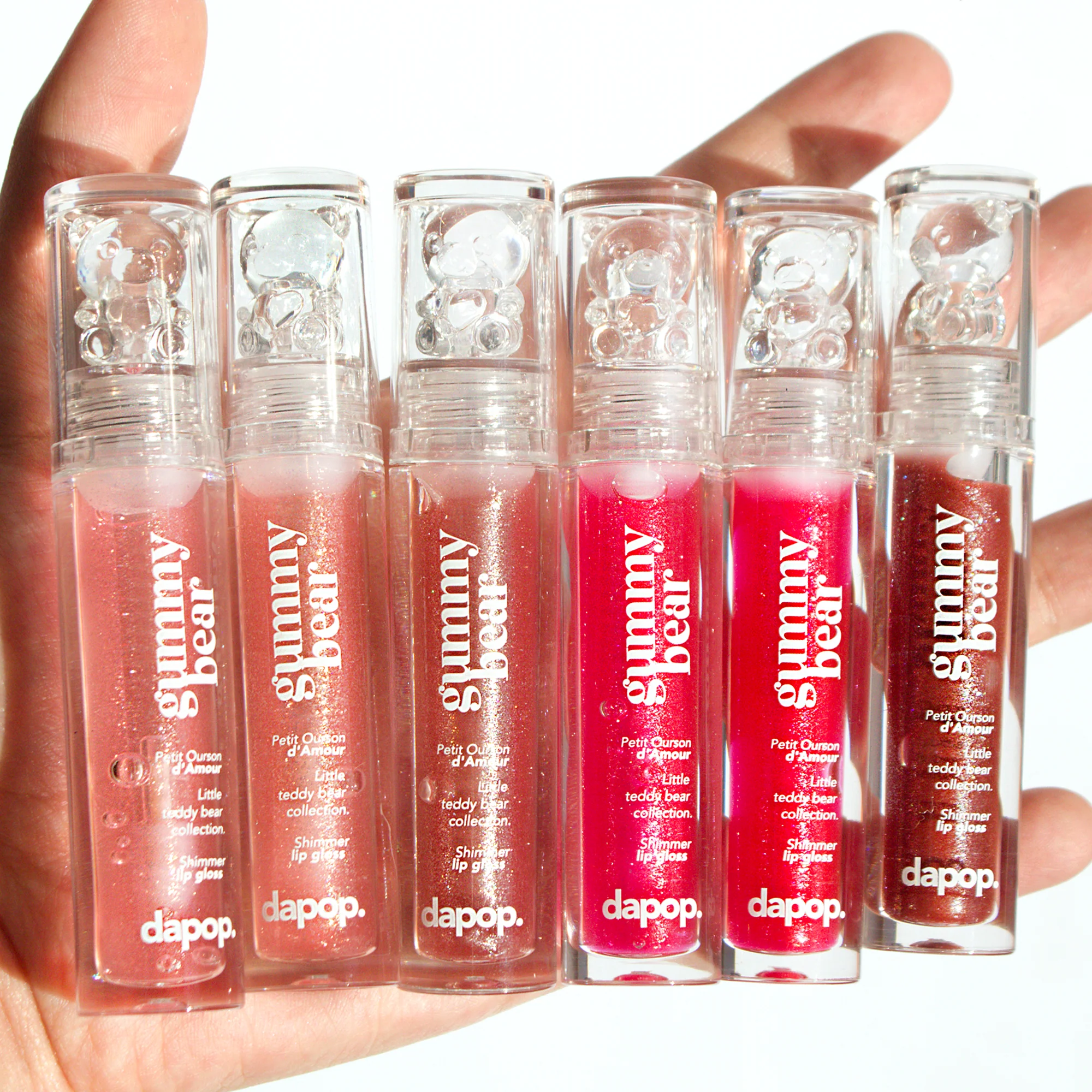 DAPOP Lip Gloss Gummy Bear con ligeros destellos disponible en seis tonos