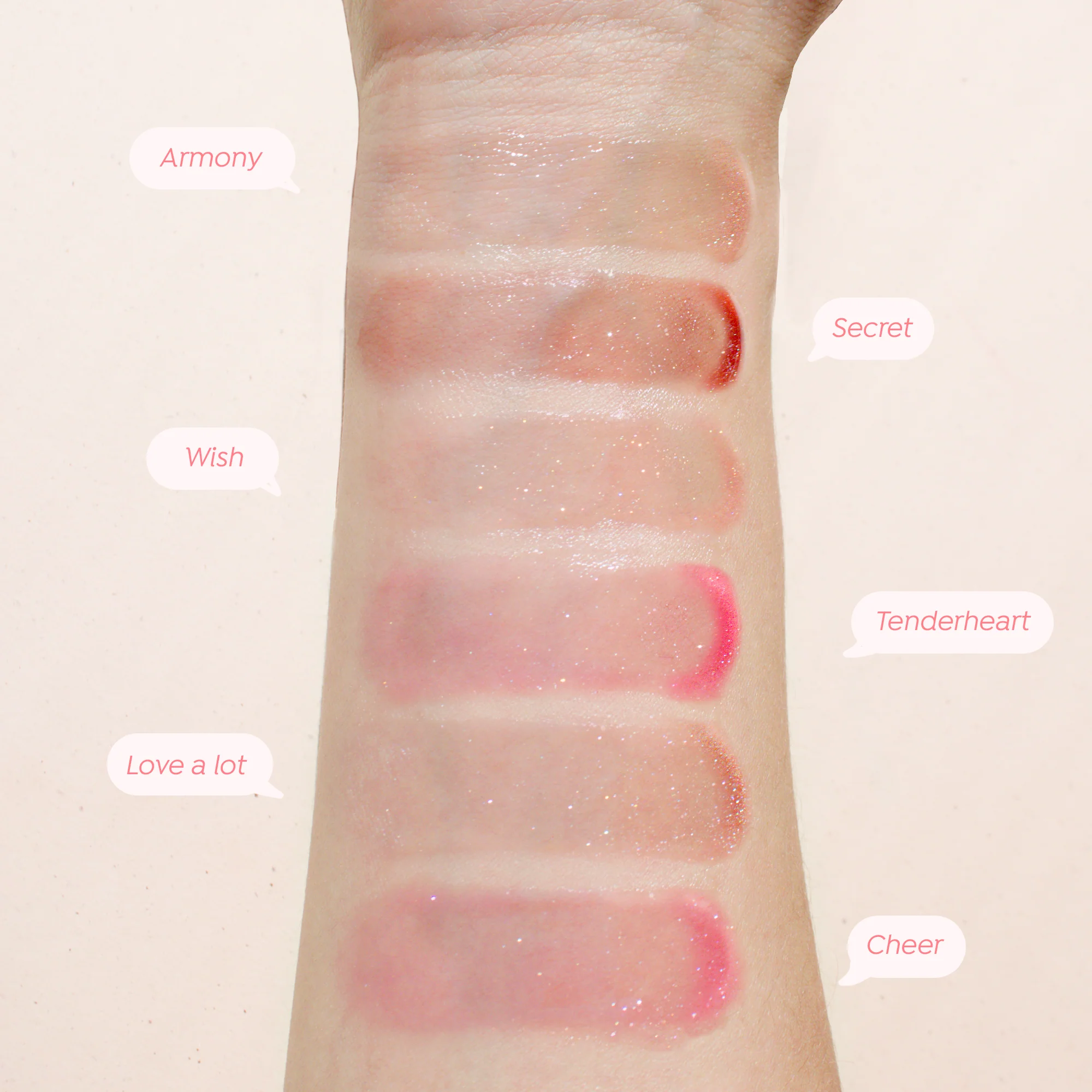 DAPOP Lip Gloss Gummy Bear con ligeros destellos disponible en seis tonos