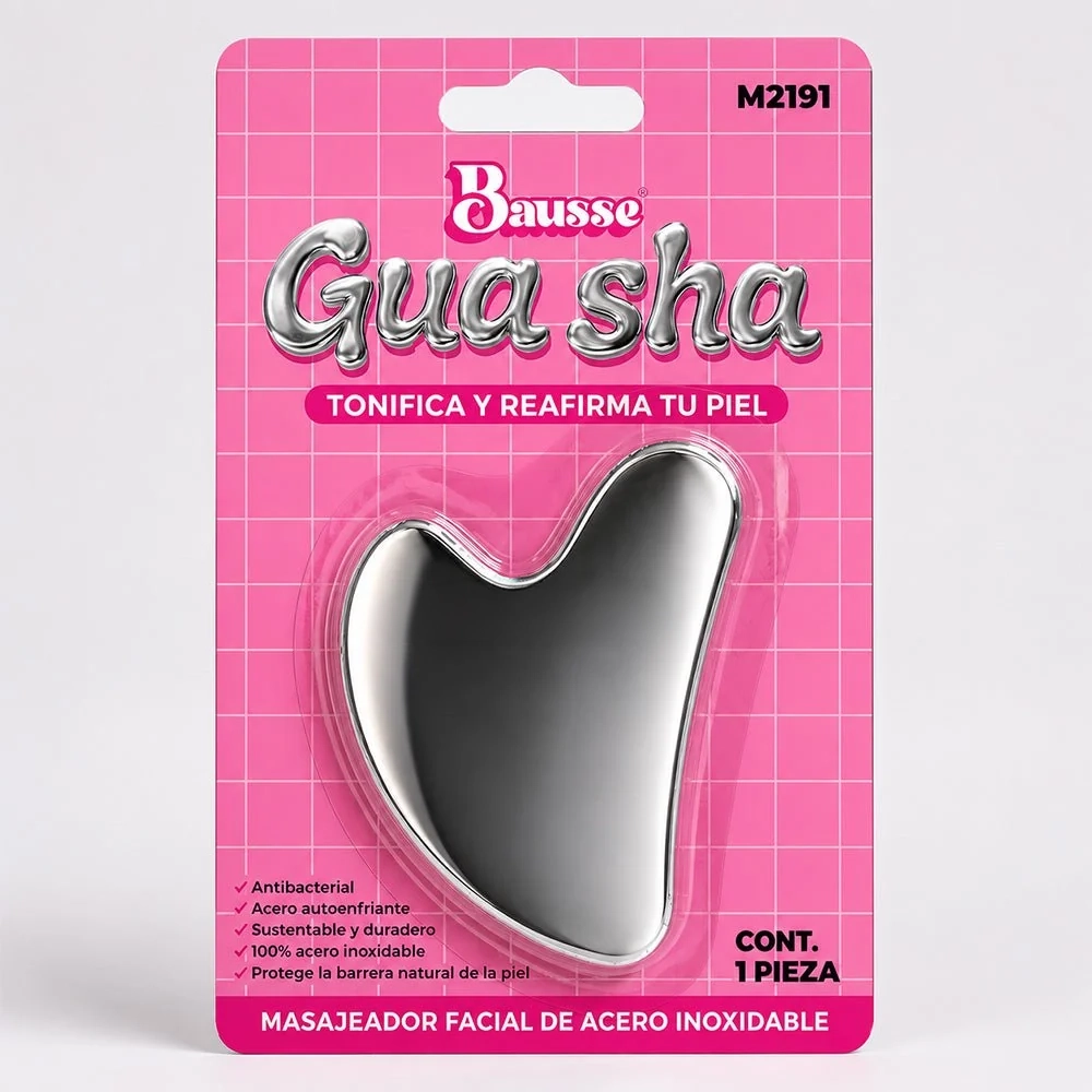 Bausse Gua Sha facial de acero inoxidable para masaje facial y drenaje linfático.