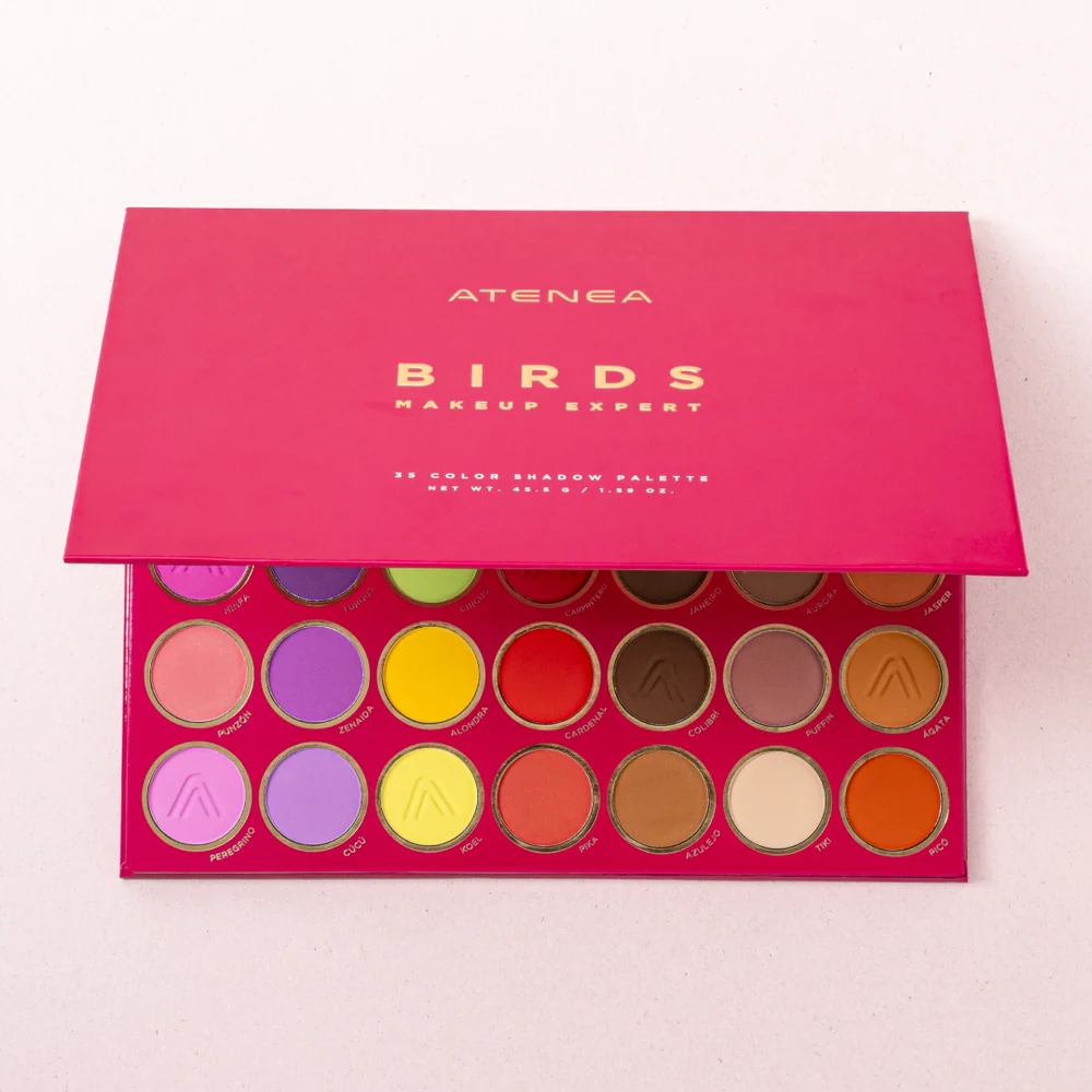 ATENEA Paleta de Sombras Birds Makeup Expert de 35 tonos vibrantes con acabados matte y shimmer