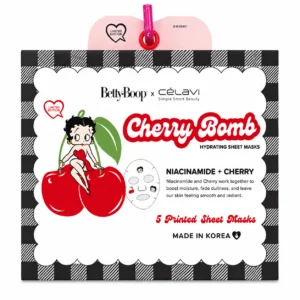 CELAVI Betty Boop Cherry Bomb Mascarillas Faciales Hidratantes con Niacinamida y Cereza