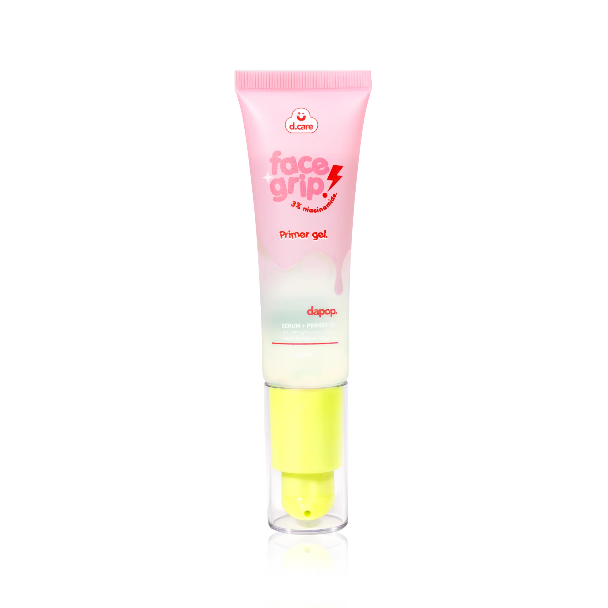 DAPOP Primer en Gel Face Grip con niacinamida al 3%. Hidrata, controla el brillo y crea un efecto grip para mejorar la duración del maquillaje.