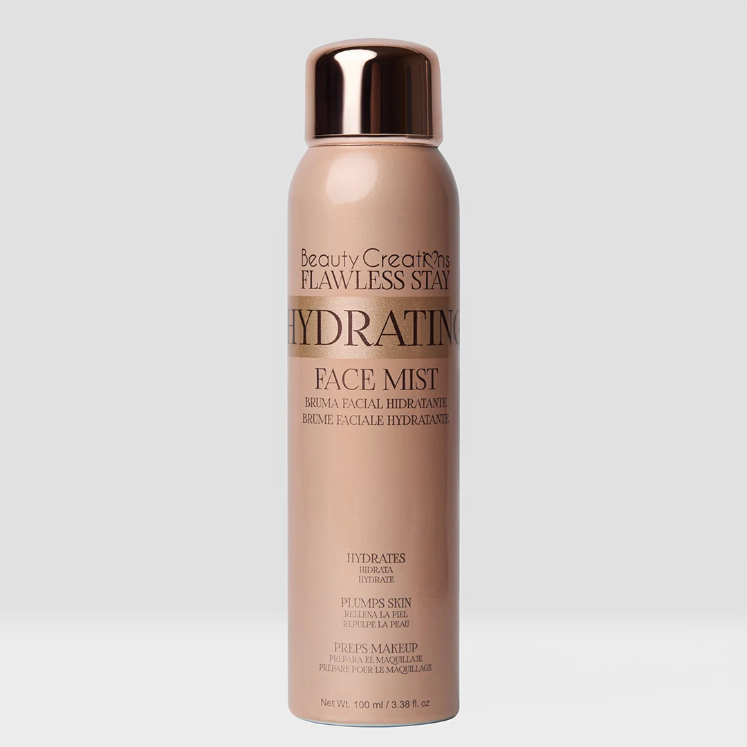 Beauty Creations Flawless Stay Spray Aerosol Hidratante facial con péptidos, algas pardas y proteína de arroz.